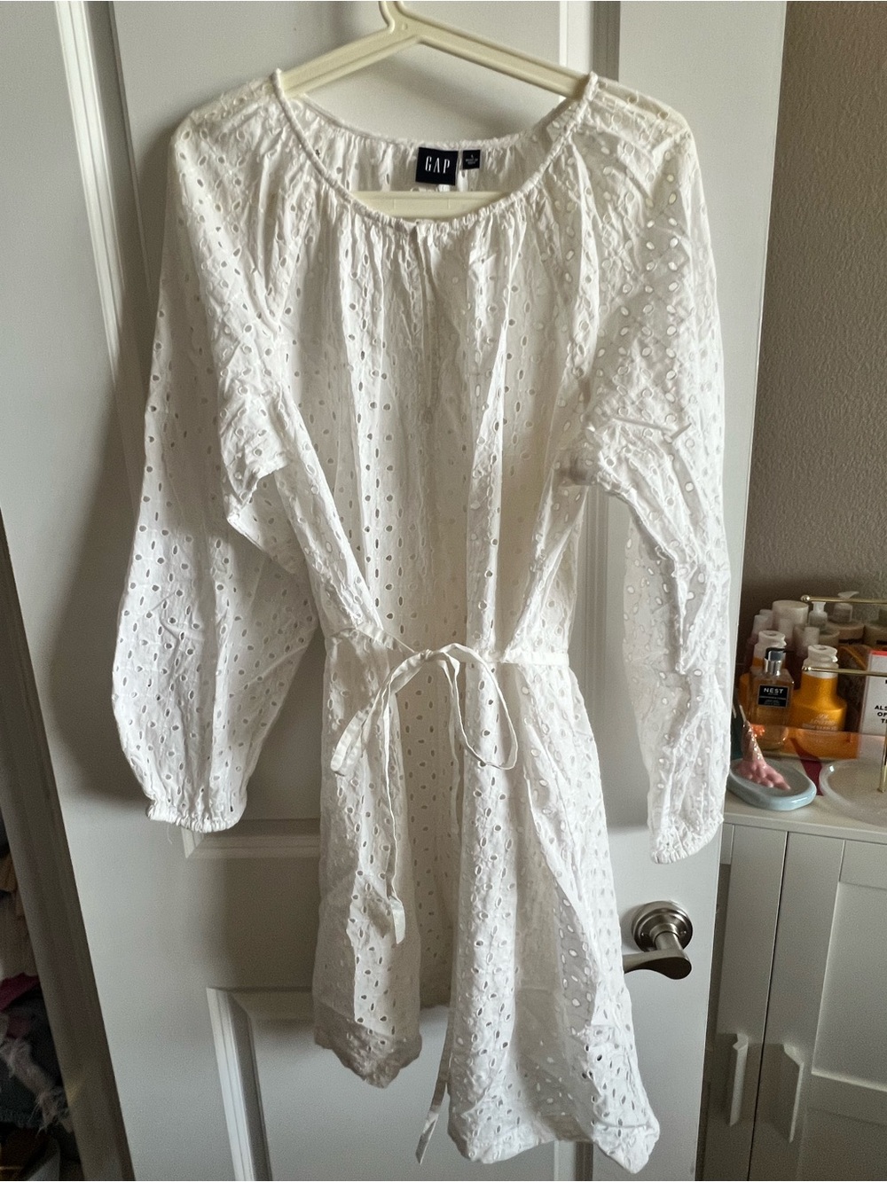 GAP White Eyelet Drawstring Mini Dress